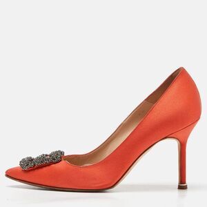 Manolo Blahnik Orange Satin Hangisi Pumps Size 37